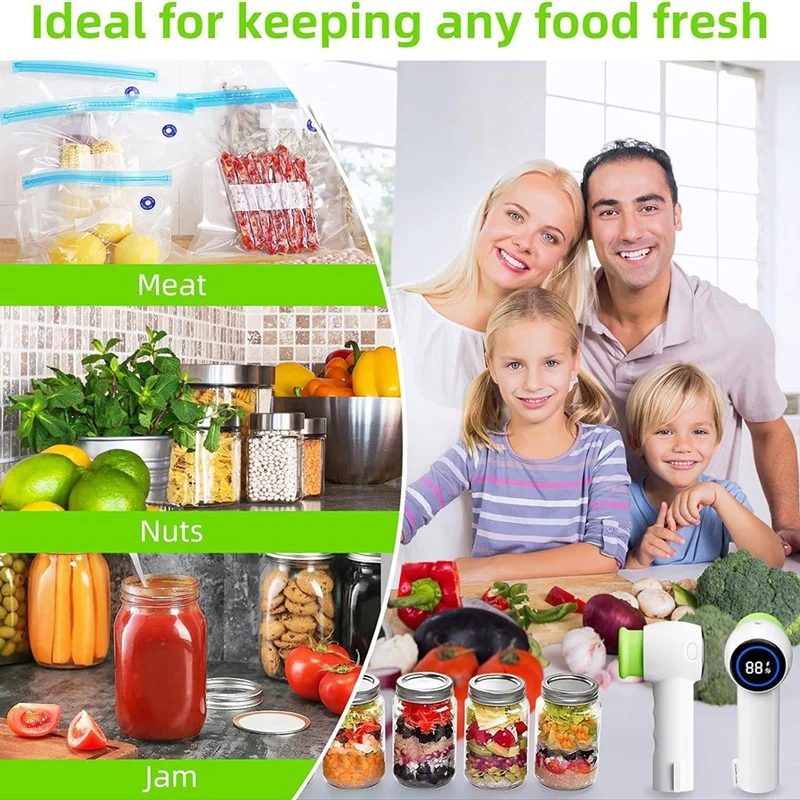 Mason Jar-sellador al vacío con pantalla Digital, máquina de sellado al vacío de alimentos, con bolsas y 10 tapas para tarros