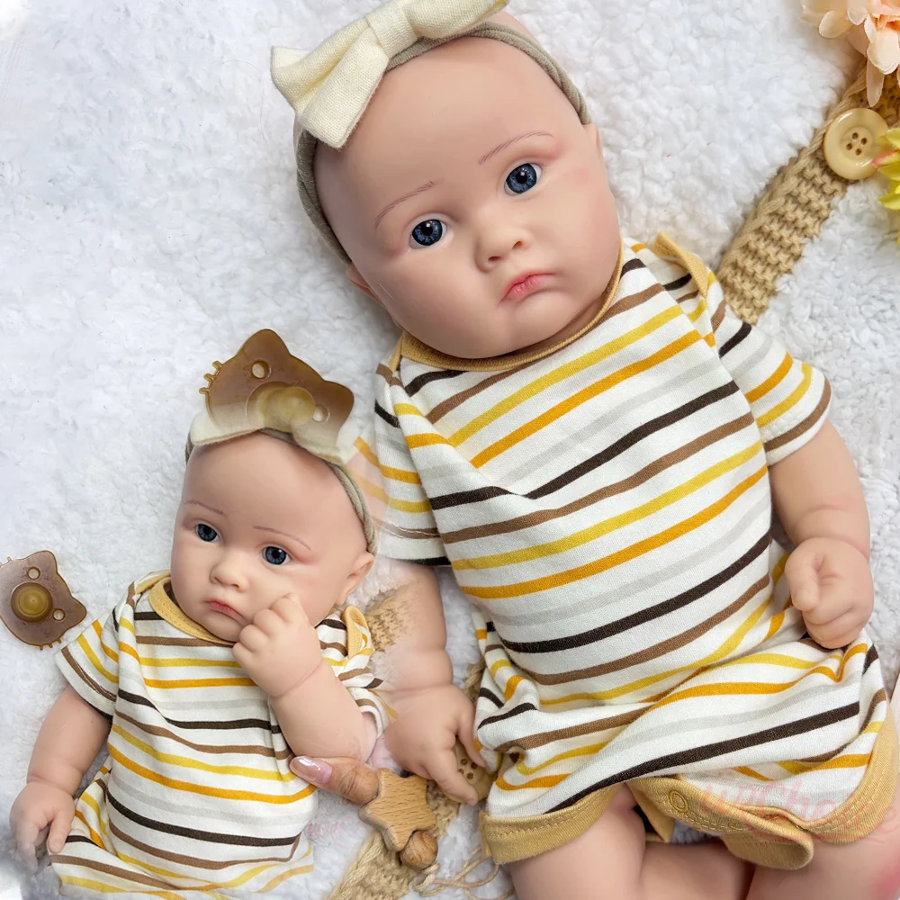 

18Inch Soft Weighted Silicone Reborn Baby Girl Hand Painted Skin Textures Reborn Doll Blue Eyes Newborn Doll For Mother Day Gift