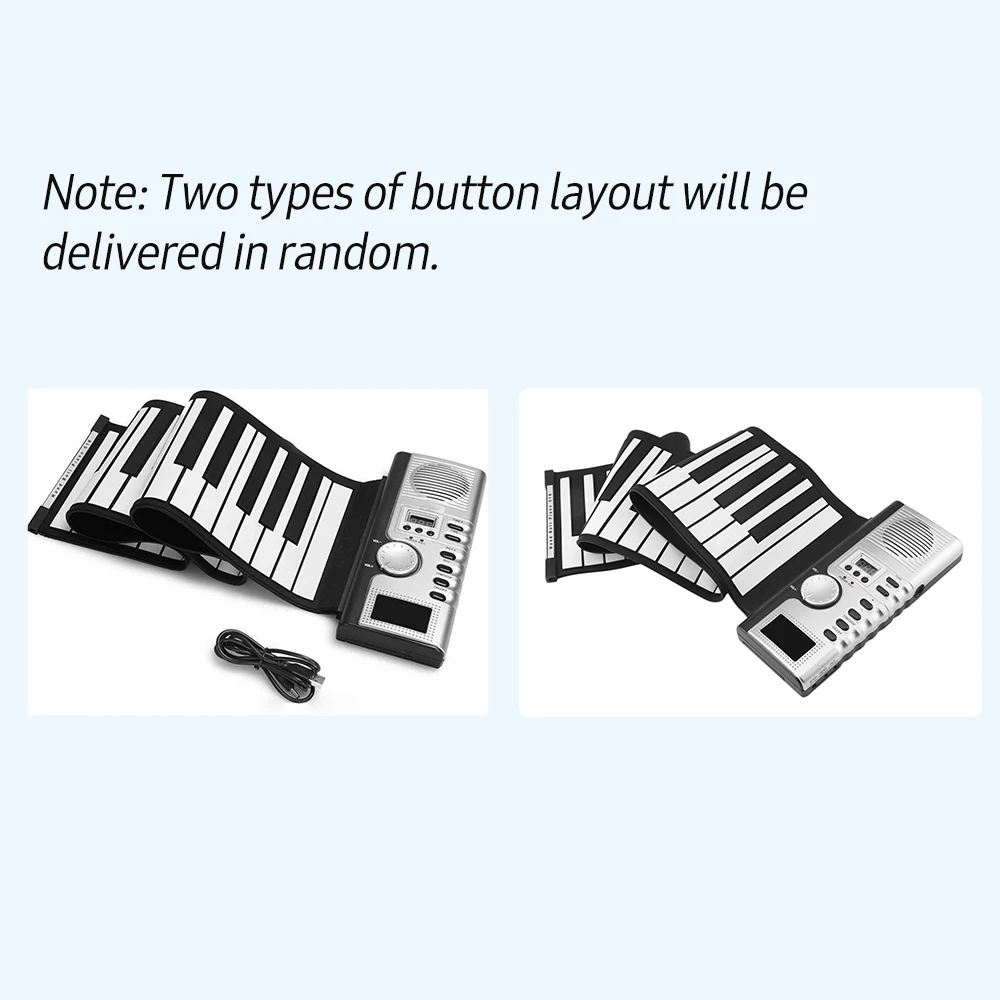 61 Keys Roll Up Piano Keyboard Portable Soft Silicone Electronic Piano with Built-in Speaker LCD Display Recording MIDI Function