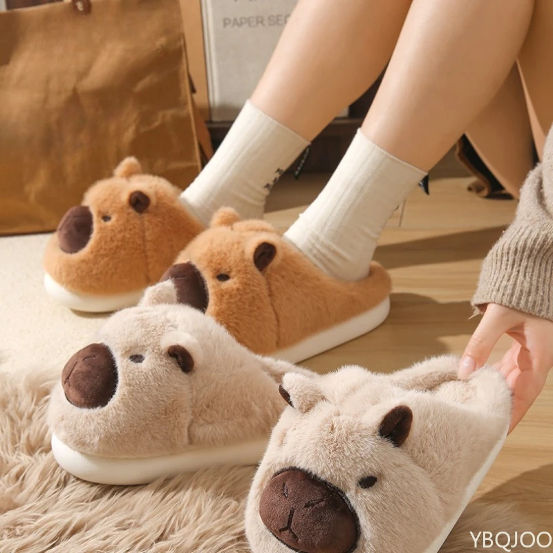Herbst und Winter Outdoor Wear Pelzigen Dicken Sohlen Indoor Hause Mädchen Hausschuhe Cartoon Tier Plüsch Nette Warme Baumwolle Hausschuhe