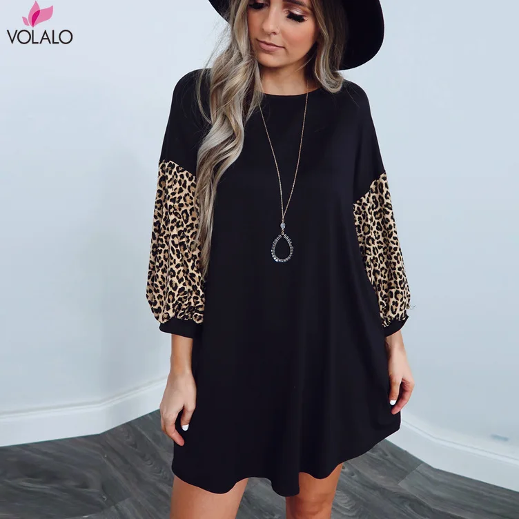 

VOLALO Leopard Sexy Hot Women Party Dress A line O Neck Long Sleeve Skinny Clubwear Fashion Bodycon Mini Dresses Autumn Slim New