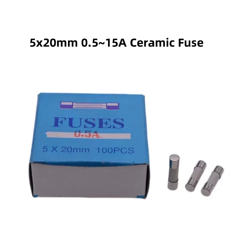 100pcs/Lot 5x20mm Ceramic Fuse 250V0.5A1A2A3.15A4A5A6A8A10A15A Explosion-Proof Home Appliance Power Supply Car Cigarette Lighter