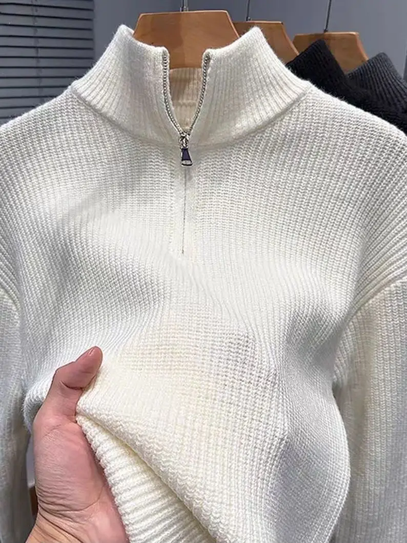 

Повседневный трикотаж на молнии, мужской зимний ленивый матч на все случаи жизни, универсальный свободный воротник с высоким воротником, длинный све