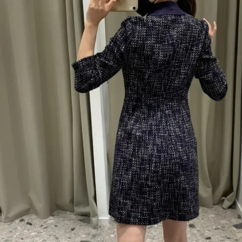 Office ladies elegant dress new French brand three-quarter sleeve pocket woven casual slim dress women