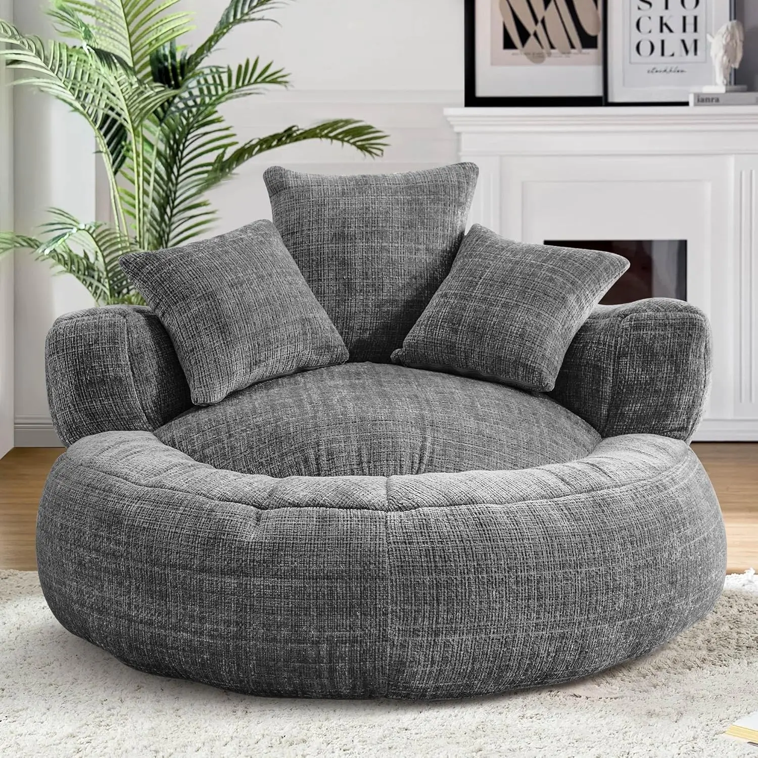 Bean Bag Chairs for Adults, Large Oversized Bean Bag Sofa Chairs Couch with Pillows, Stuffed Round Sofa Chair with Foam Filled,