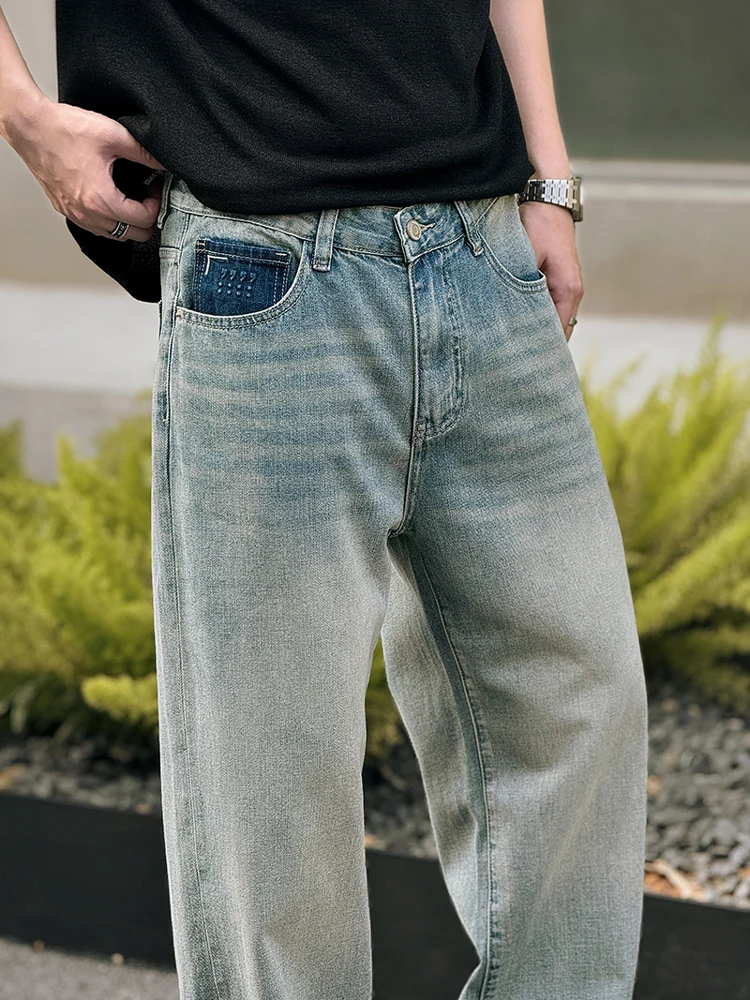 

Summer Thin Men's Jeans Straight Leg Light Blue American Retro Casual Loose Fit Jeans Breathable Cotton Polyester Blend