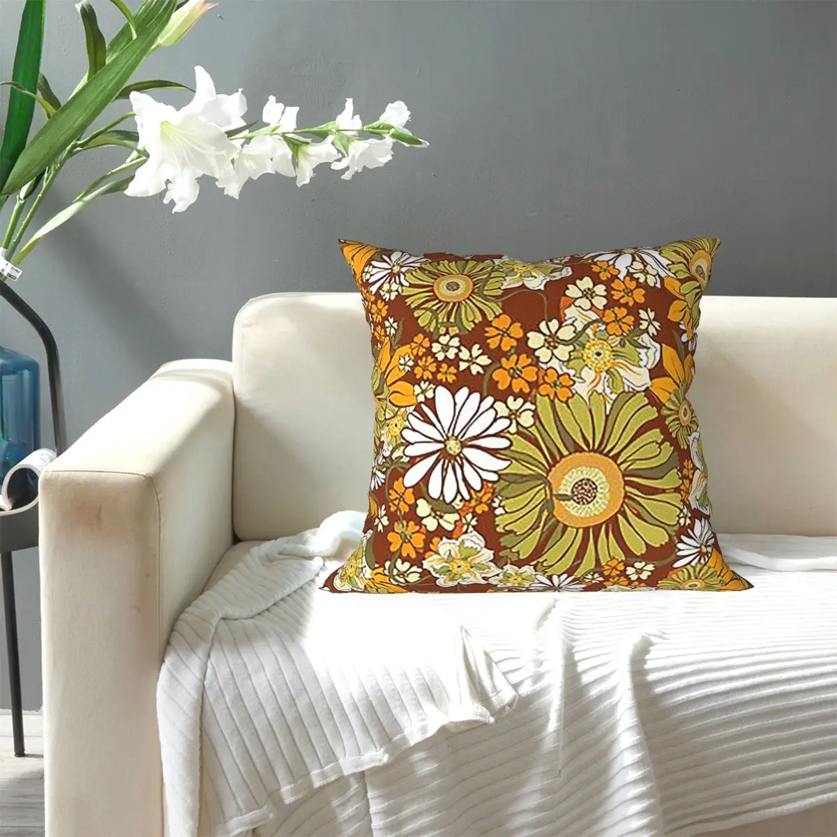 70s Retro Vintage Flower Power Pattern Boho Square Pillowcase Pillow Cover Cushion Comfort Throw Pillow for Home Living Room