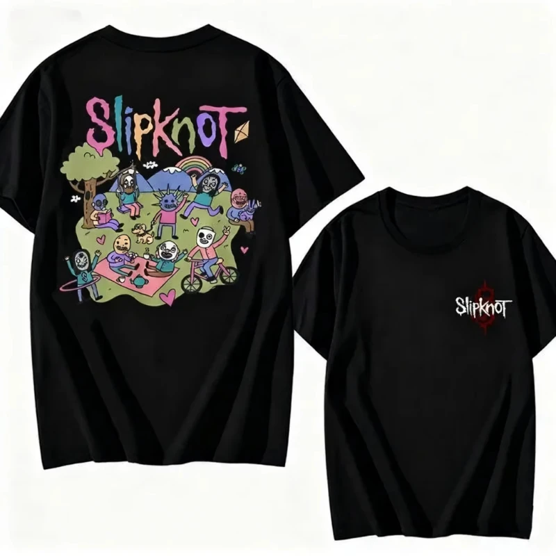 تي شيرت Hell Tour Ready، تي شيرت معدني ثقيل، تي شيرت رجالي لفرقة الروك، أكمام قصيرة مطبوعة على الوجهين، شريط منزلق