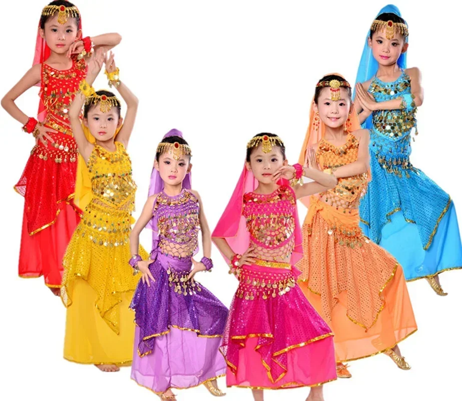 

2021 New 7pcs/set Children Belly Dance Costume Child Indian Dancing Sets Girl's Performance Clothing Dress For Kids