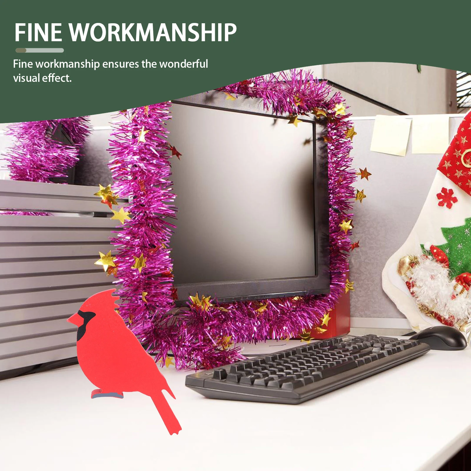 

4Pcs Christmas Bird Ornaments Wooden Xmas Bird Scene Decor Creative Festival Adornment Prop for Home Office Display