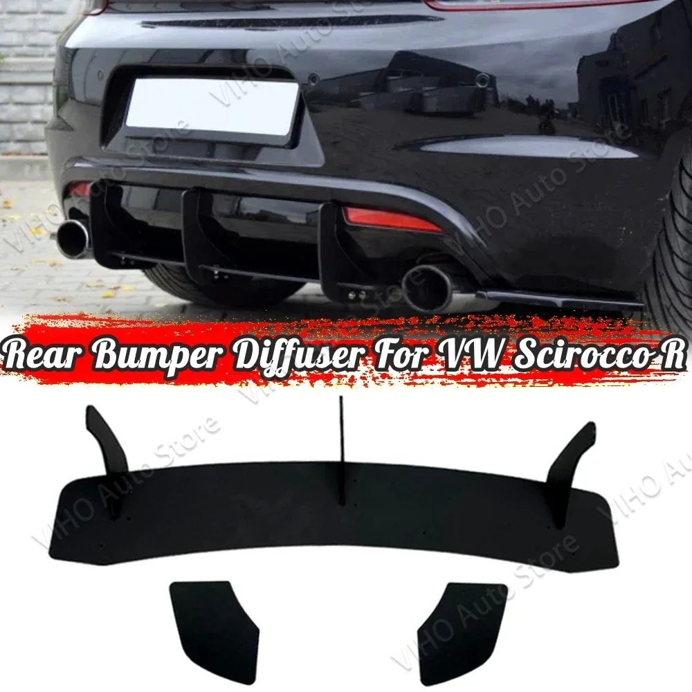 Black Car Rear Bumper Diffuser Exhaust Bracket 3 Fins Boot Splitter Spoiler Plate Lip for Volkswagen VW Scirocco R 2009-2016