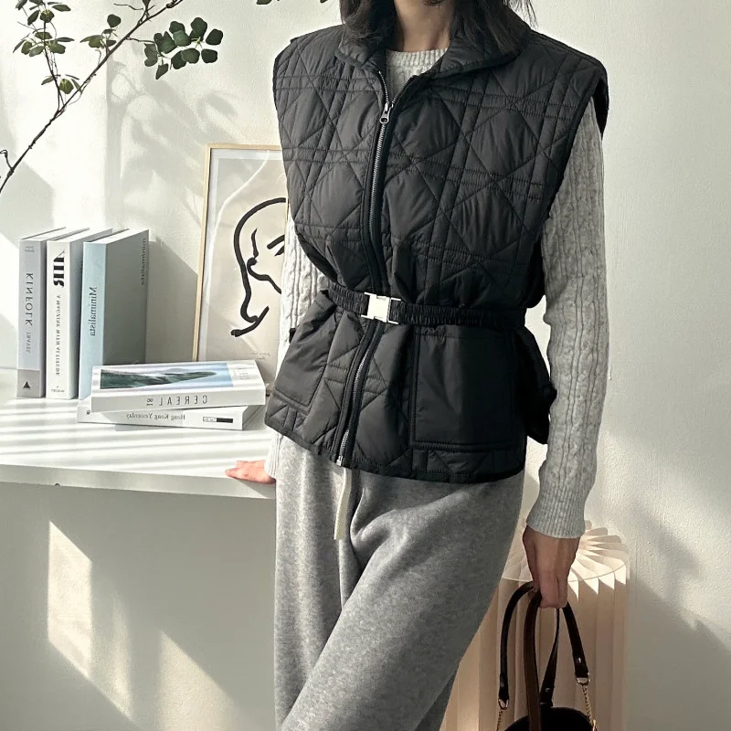 

Winter Faion Chic No-Sve Collared Vest Outerwear Women's Warmth-Insulating Versatile Trendy Korean Sle Zipper Closure