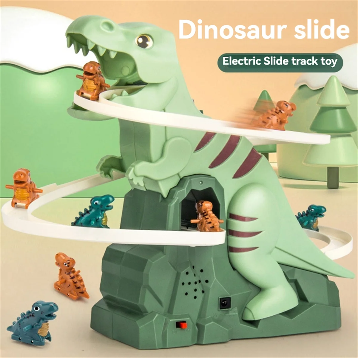 AM-Dynamic Rotating Dinosaur Adventure Slide Climbing Stairs Children'S Educational Electric Track Toy