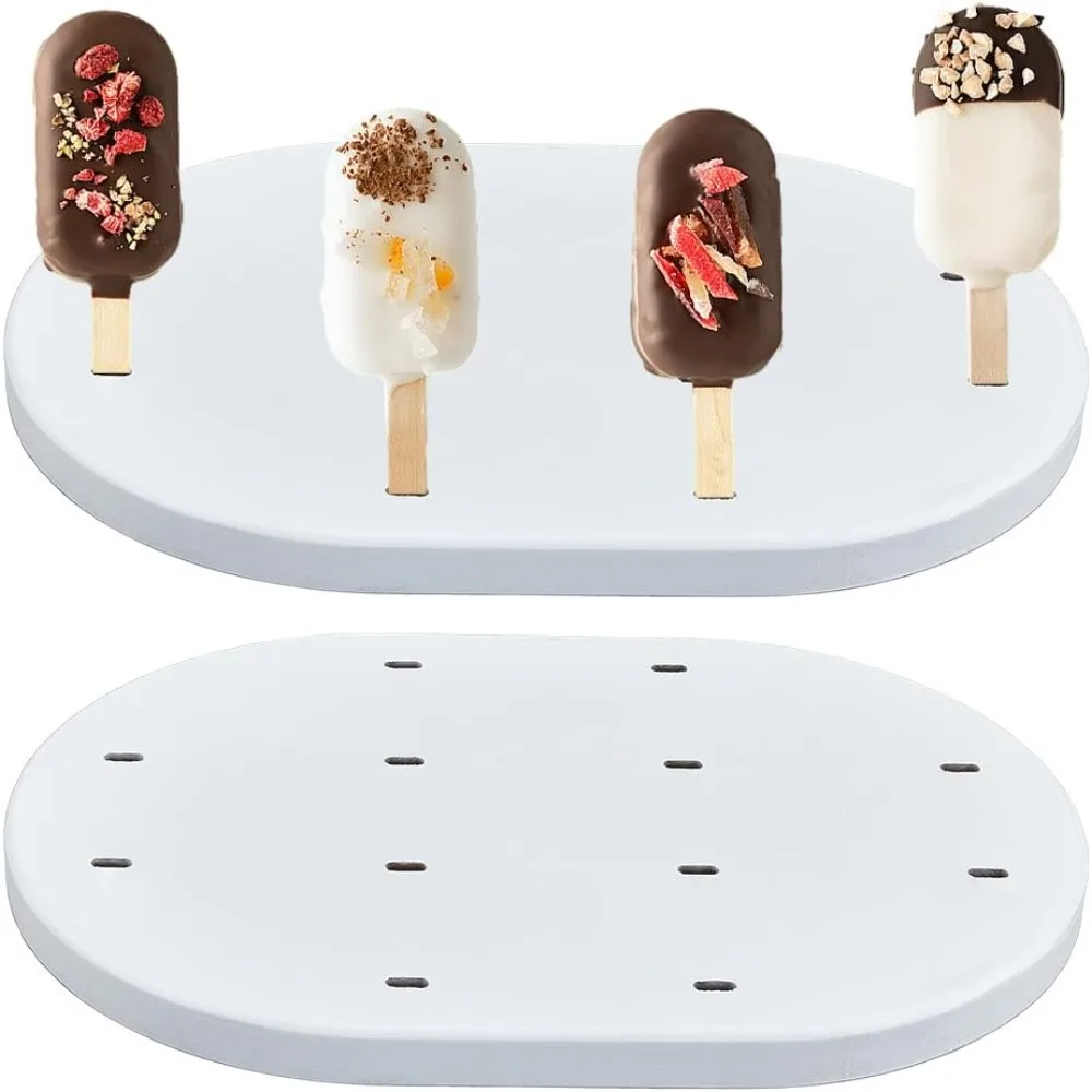 

2Pcs Wood Cakesicle Stand Display 12 Hole Cake Pop Display Holder Oval White Cakesicle Sticks Holder for Birthday Wedding Party