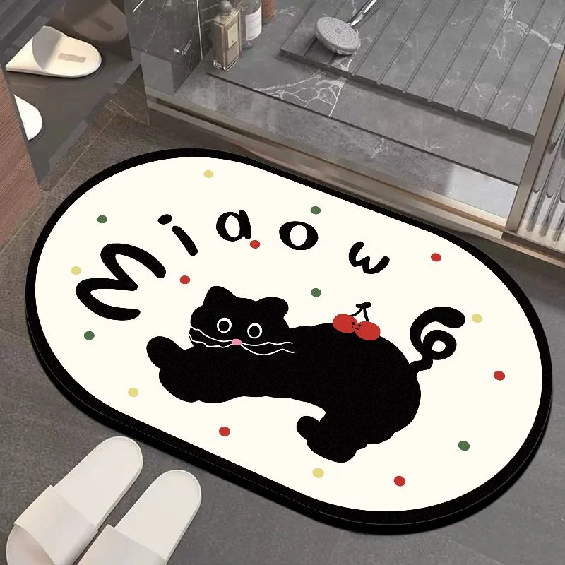 VIKAMA Cartoon Oval Bathroom Absorbent Pad Anti Slip Shower Carpet Bathtub Entrance Anti Slip Foot Pad Home Decoration