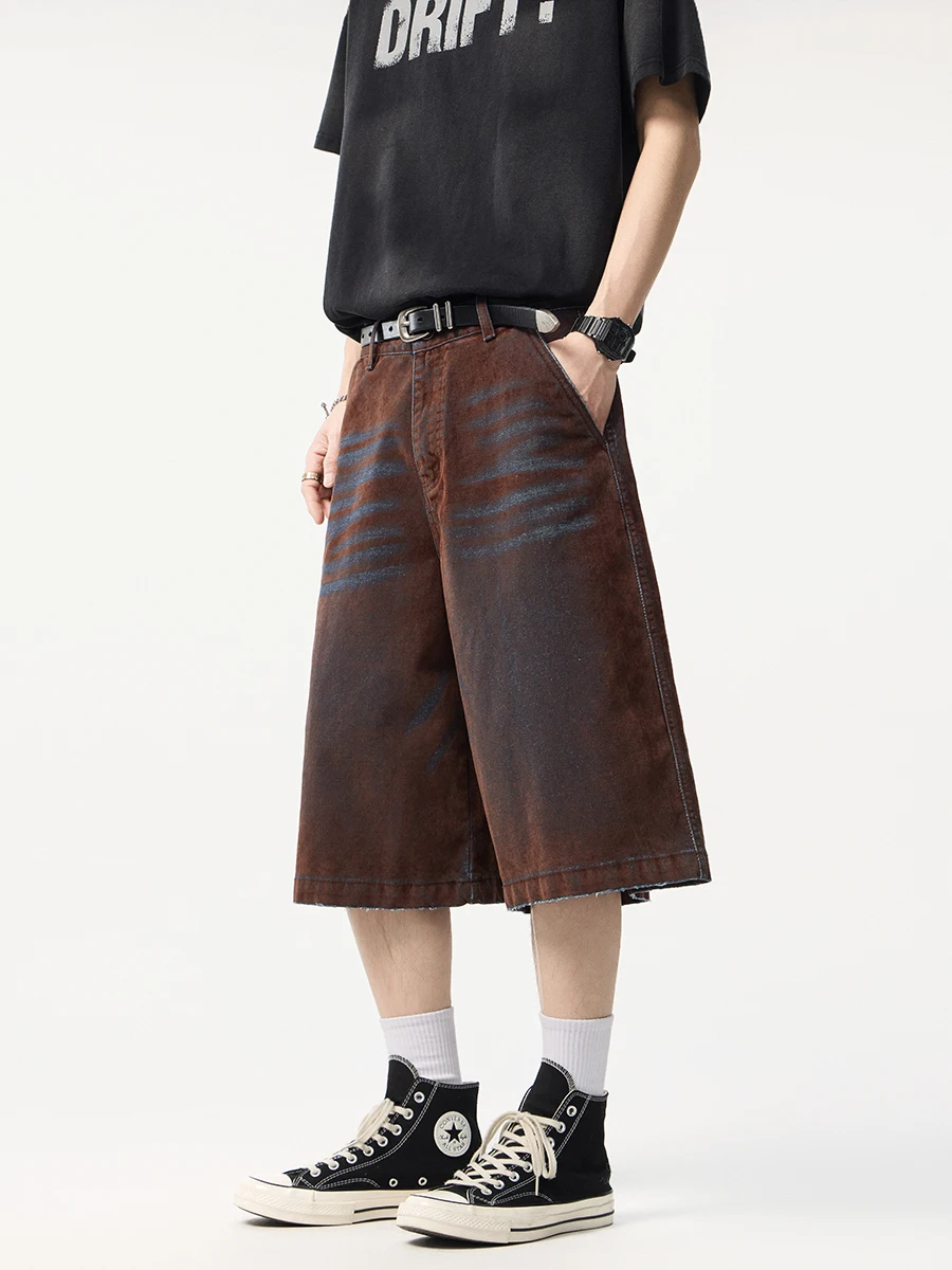 

Ретро-джинсы американского стиля, плотные, 420 г, с эффектом ручной обработки, легкие, состаренные, из хлопка и полиэстера, молодежные, повседневные, 7/8 длины.