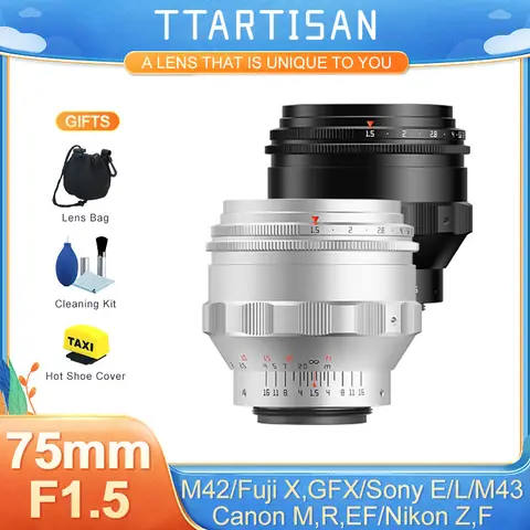 Ttartisan 75mm f1.5 lente de foco manual para adaptador de câmera de montagem m42 sony e nikon z nikon f canon r fuji fx eos m m43 ef l gfx
