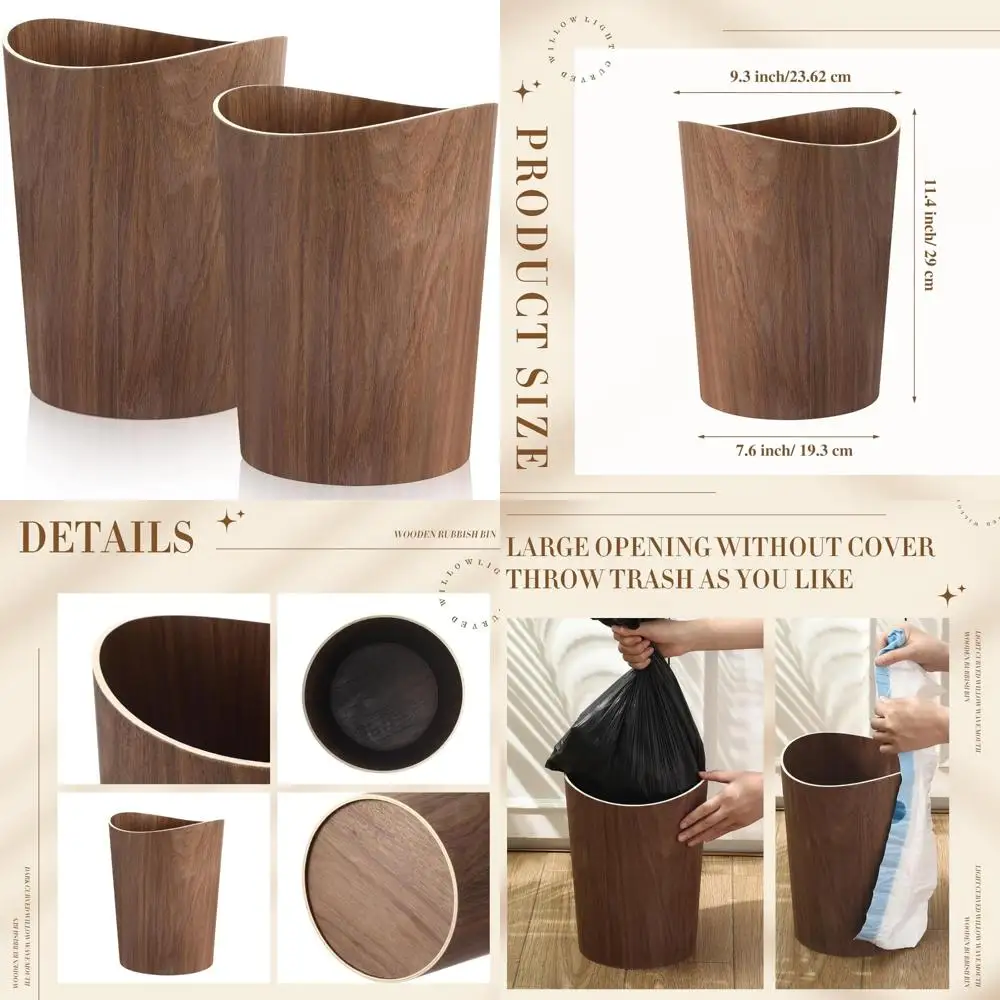 

Natural Wood 2.3 Gallon Round Wastebasket, Small Trash Bin for Home Office Desk, Kitchen Use