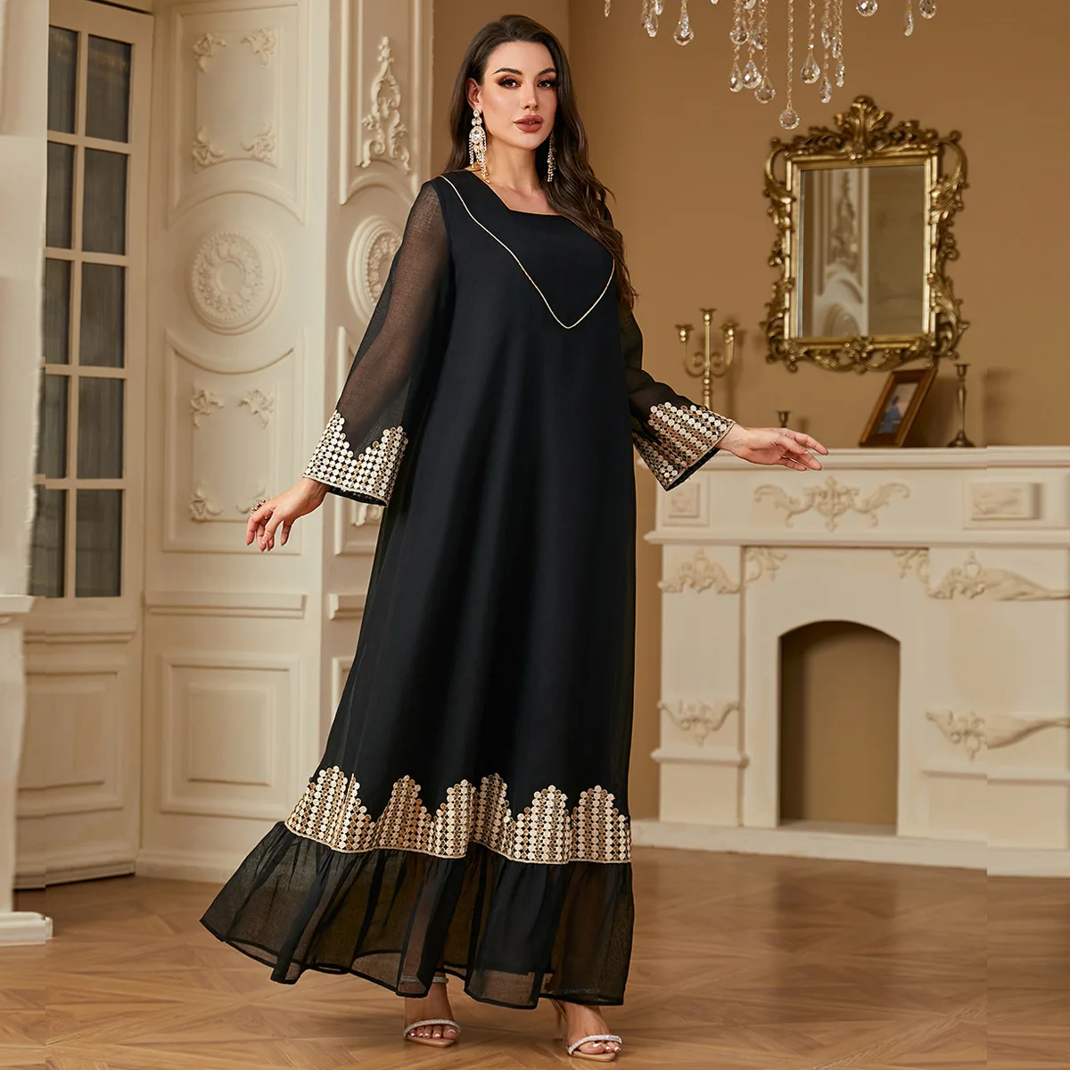 

Eid Mubarak Sequins Abayas for Woman Ramadan Muslim Dress Turkey Kaftan Dubai Abaya Islam Jalabiya Caftan Musulmane Femme Gown