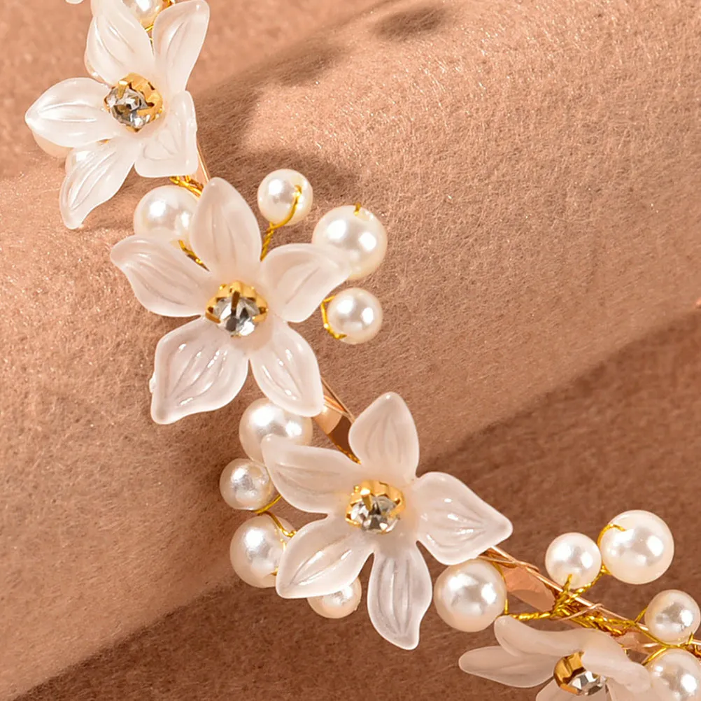 Pearl Bridal Headband Elegant Flower Embellished Wedding Headpiece for Women Party Prom Anniversary Photo Prop Festival Cosplay
