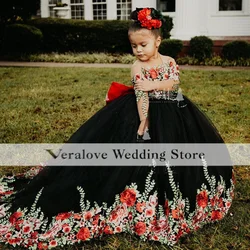 Red Toddler Pageant Party Dresses Spaghetti Strap Appliques Ruffle Tiered Flower Girls Dresses Customized Kids Prom Gowns