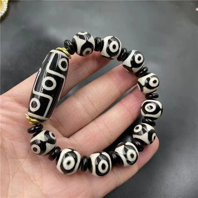 

Black and White Dzi Bead Agate Bracelet, Tibetan Bracelet Jewelry