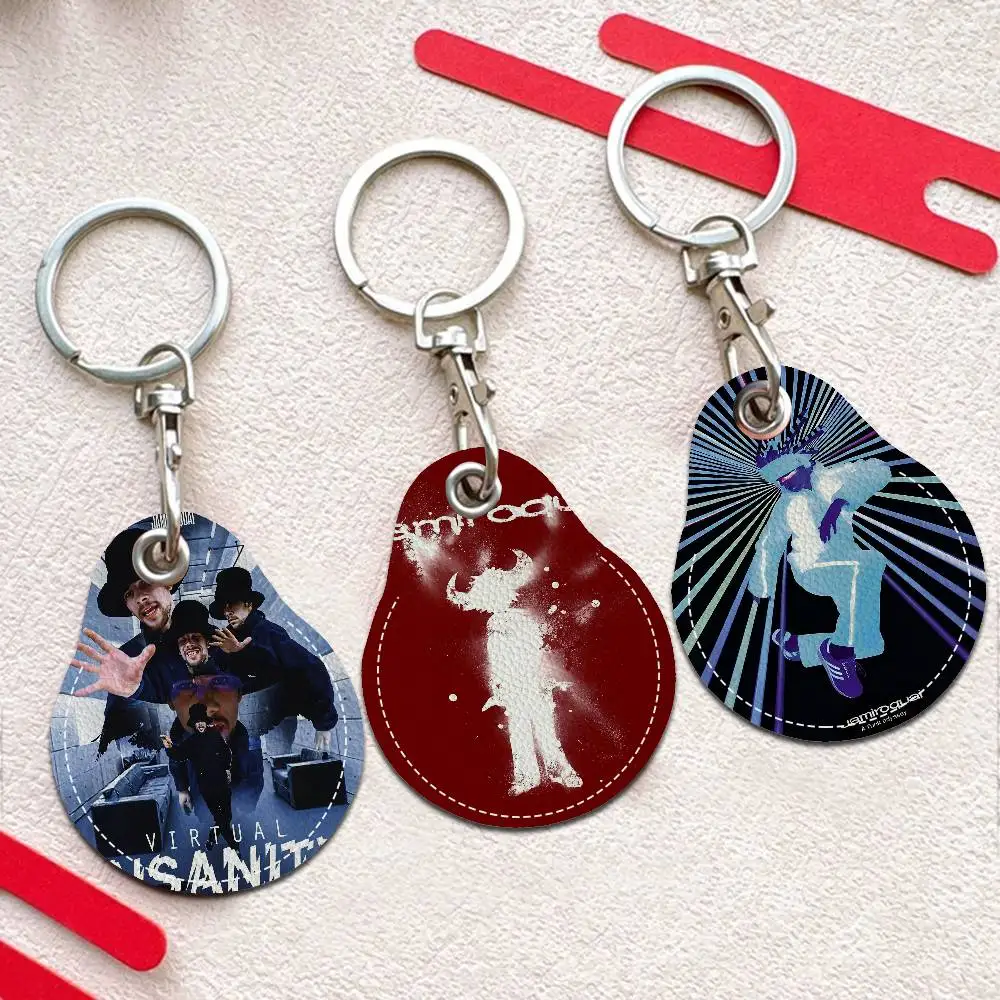Rock Band J-jamiroquais Round Keychains For Women PU Leather Blanks Key Rings Ideal For Holiday Gifts And Party Favors
