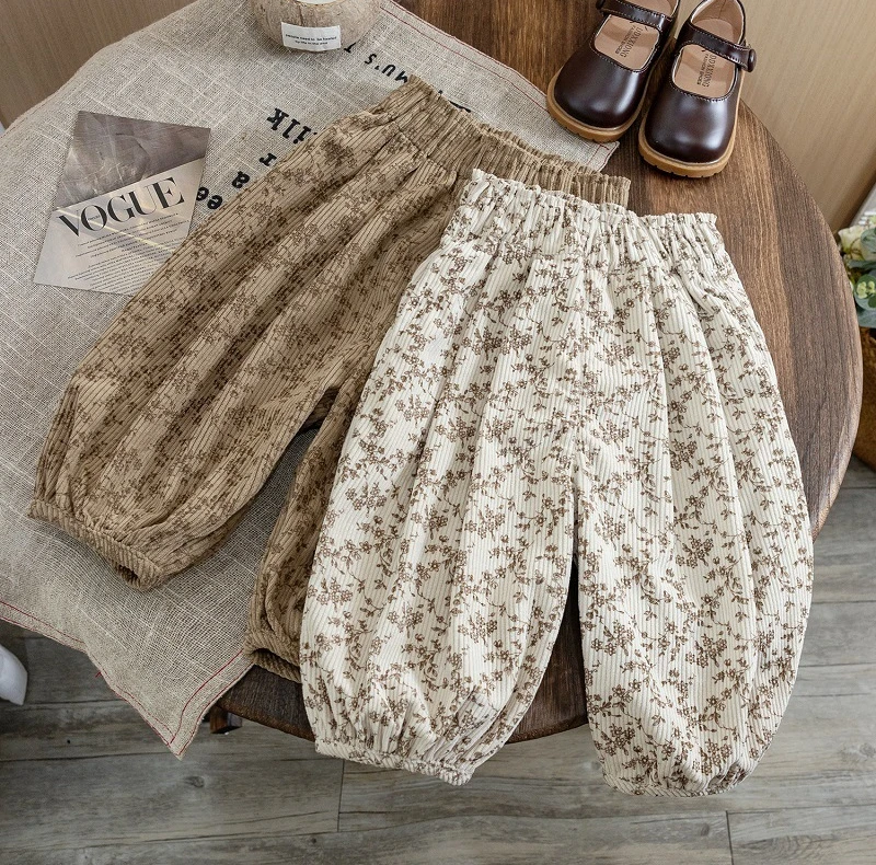 Girls Autumn Pants Stylish Korean Children Spring and Autumn Loose Casual Pants Baby Autumn Floral Pants