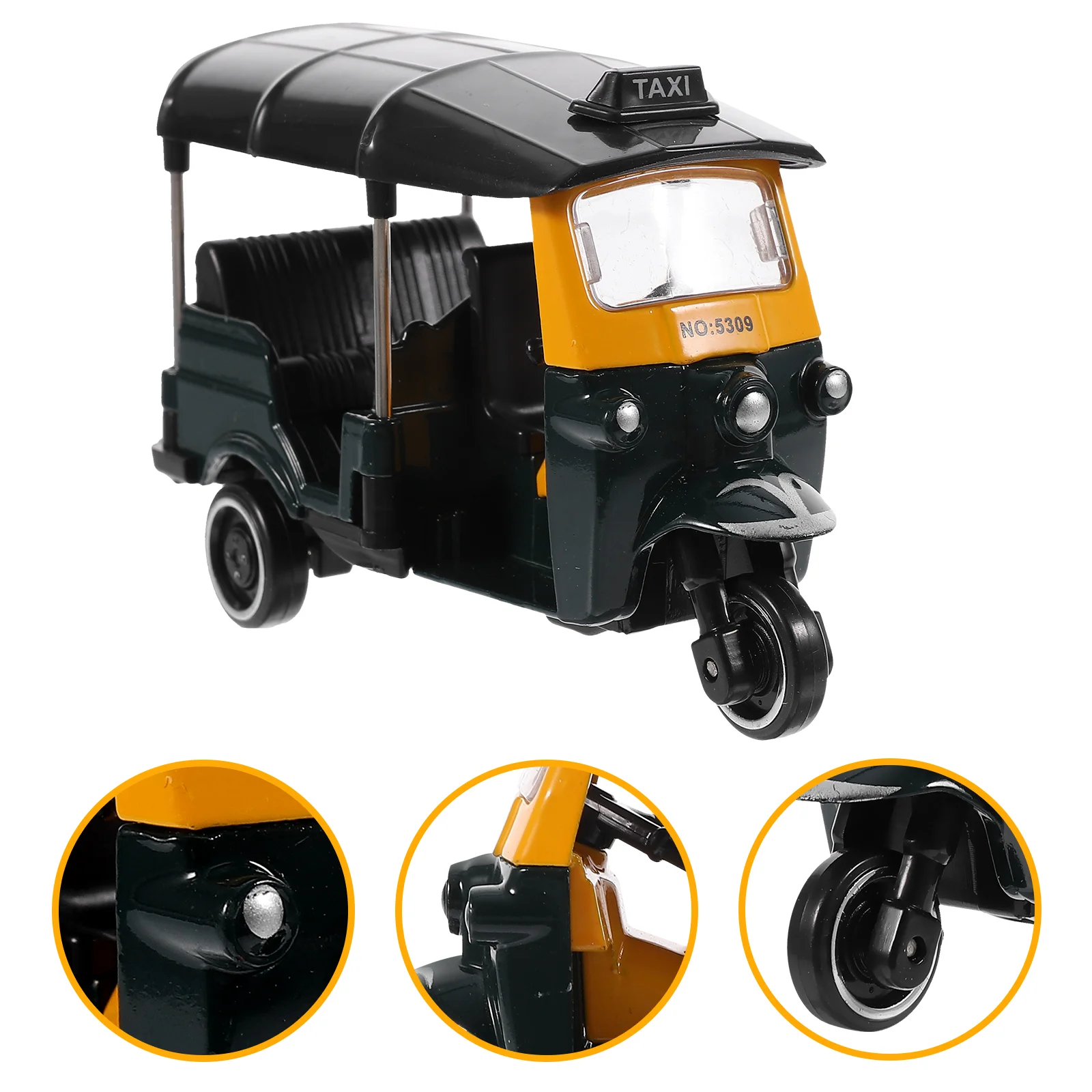 

2pcs Thai Tricycle Retro Model Car Dark Green Vintage Decor Tabletop Display Box Non RC Toy Vehicle Lightweight Home Office