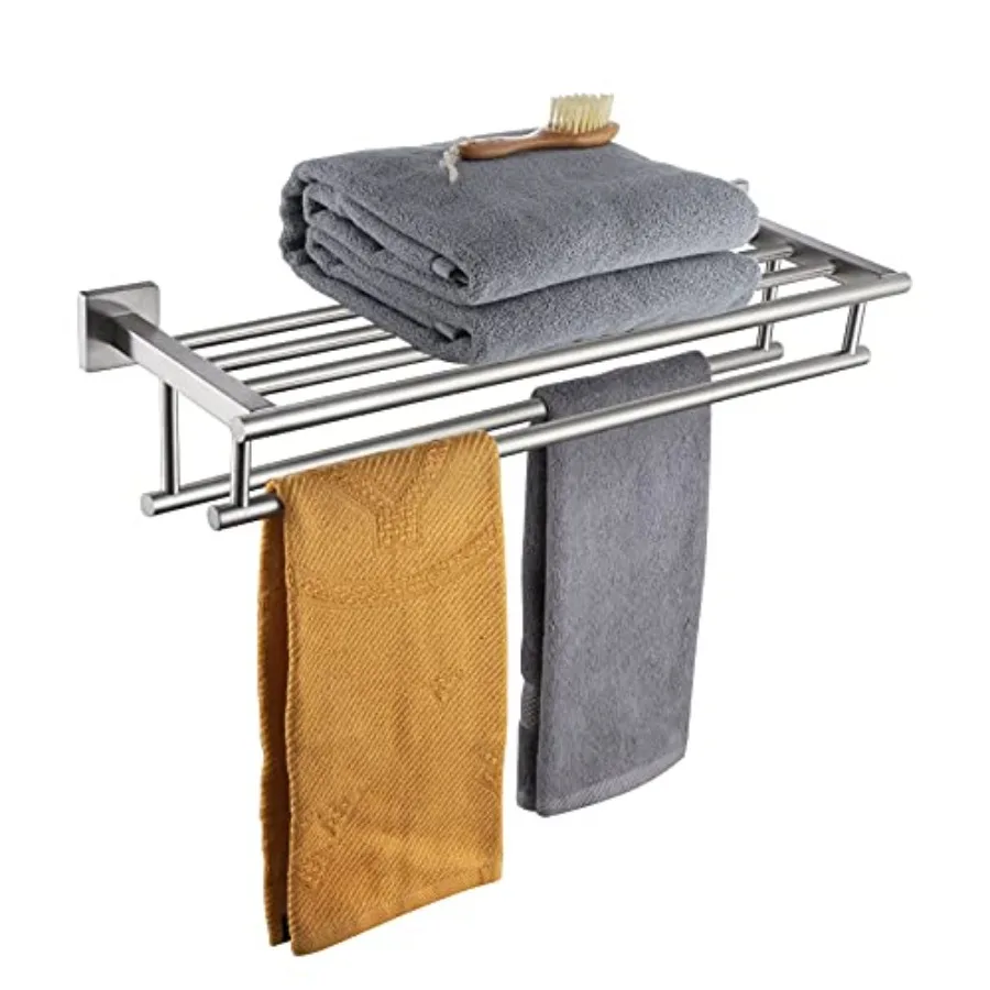 

Полка для полотенец с двумя держателями, настенная вешалка для полотенец, держатель для полотенец, нержавеющая сталь SUS 304, никель, B6005BR-L
