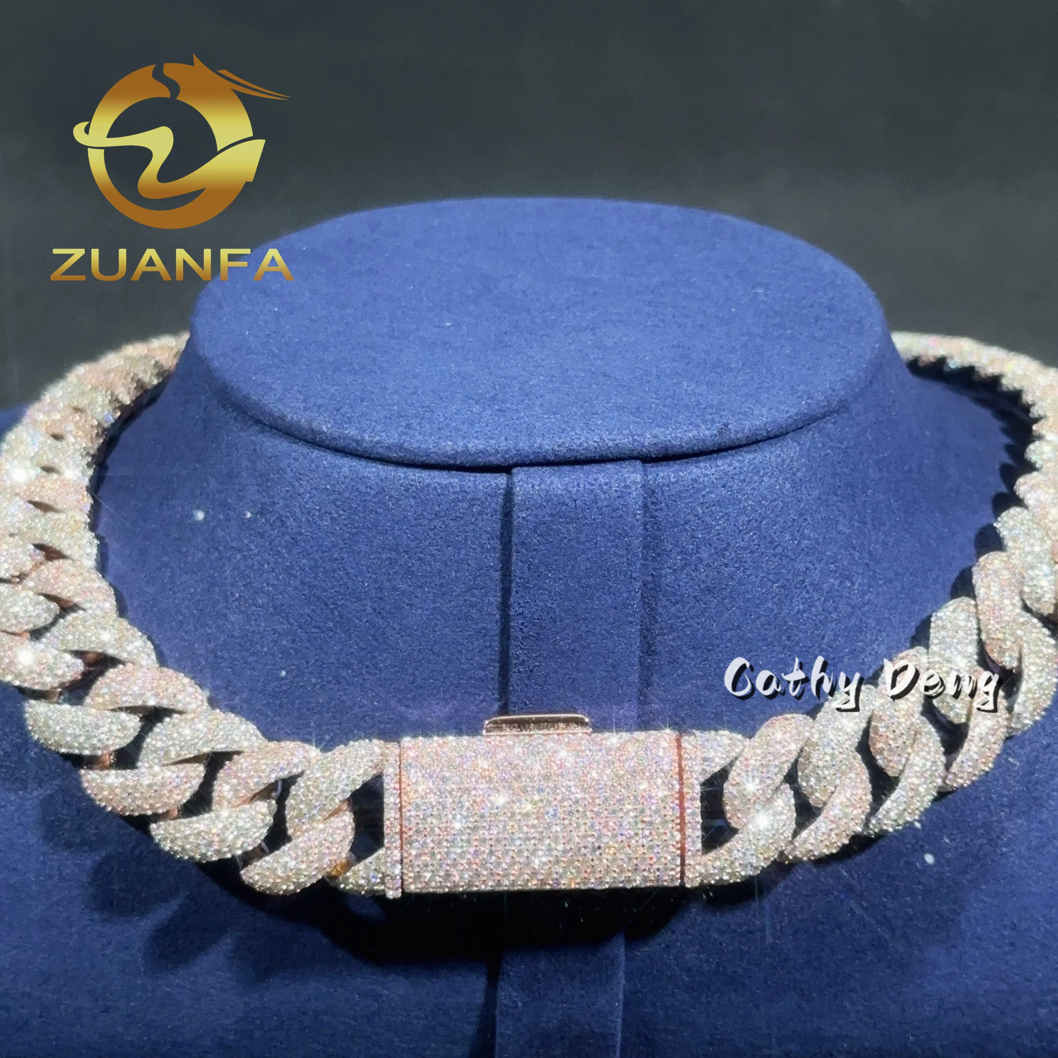 Jewelry Zuanfa Rose Gold Plated Two Tone Hip Hop 18mm Moissanite Cuban Chain for Unisex 925 Silver Iced Out Cuban Link..