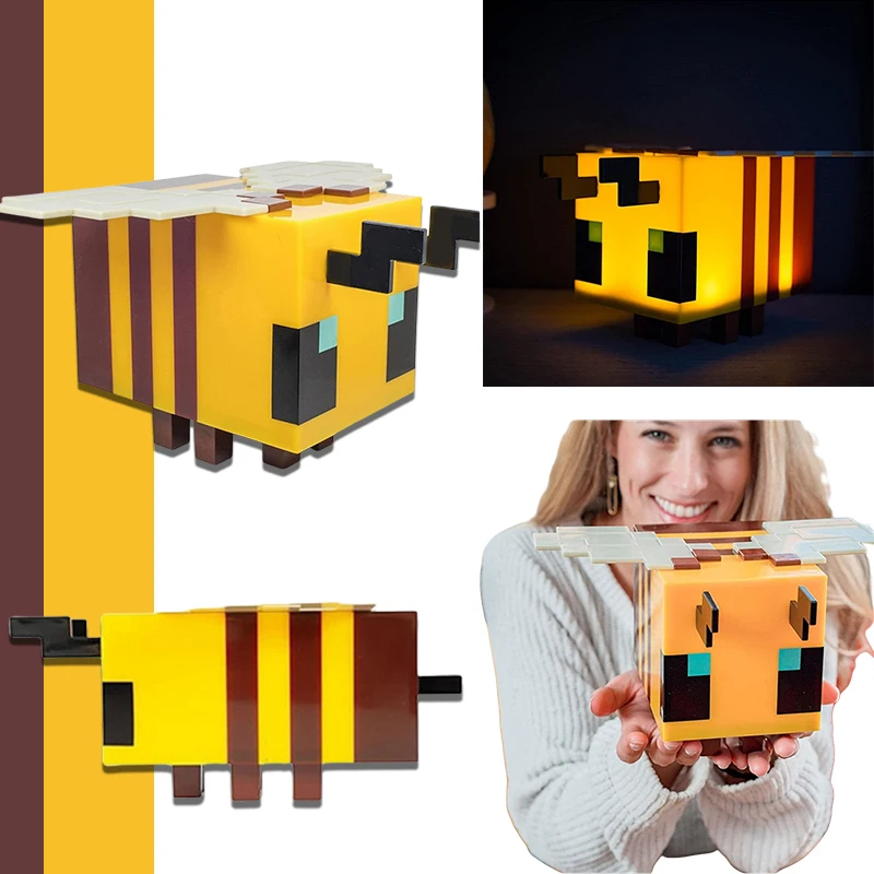 Game Minecraft Cartoon Bee Night Light Anime Charging Battery Children Creative Bedside Lamp Desktop Ornaments Kids Toys Gifts