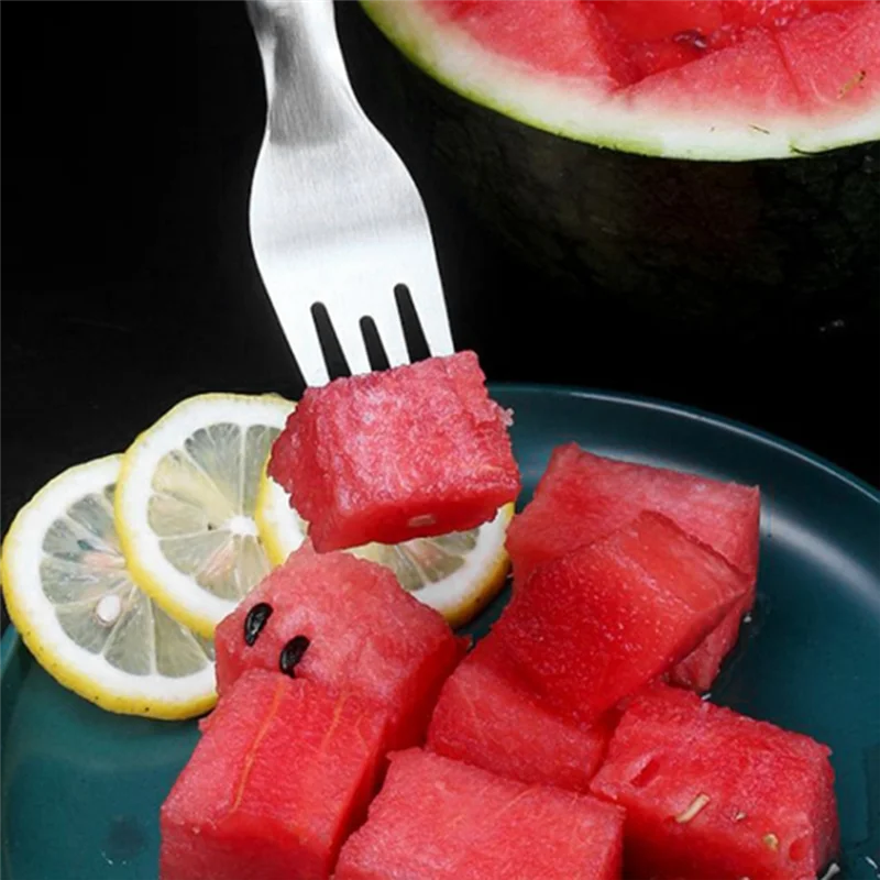 

ABEZ 5Pcs 2-In-1 Stainless Steel Fruit Cutter Dual Head Fruit Forks Slicer Knife Watermelon Fork Slicer Cutter Slicer Tool