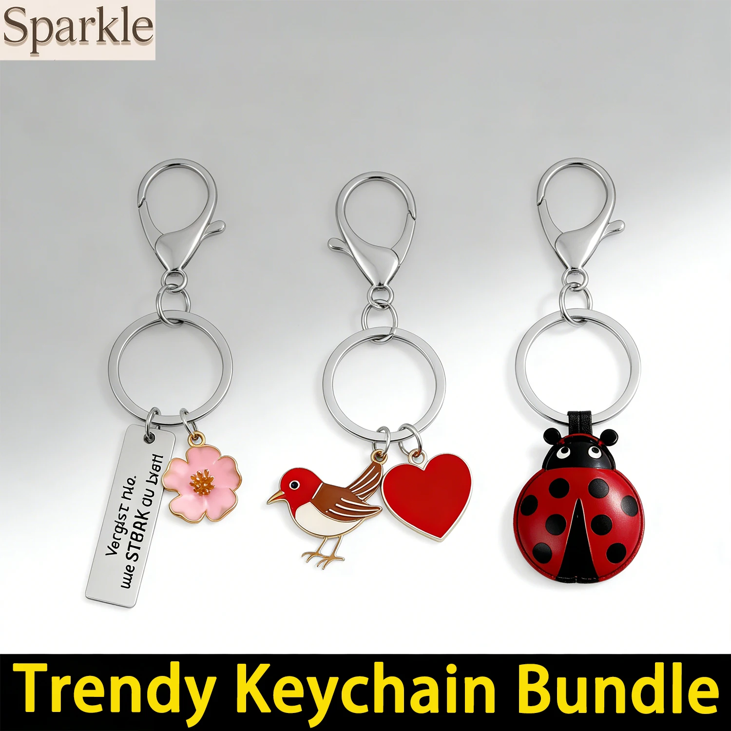 Vintage Enameled Keychain Variety Pack - Bird Elephant Flower & Ladybug Designs Ideal Gift for Friends Collectible Trendy Keycha