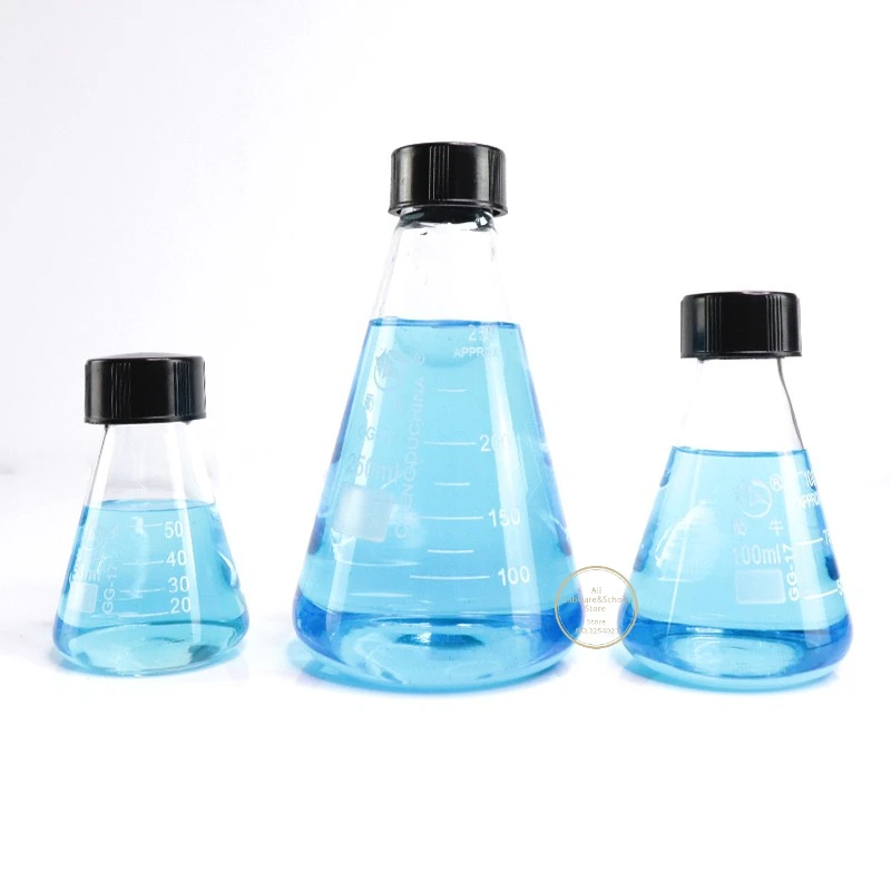 1pc lab 50ml to 1000ml borosilicate glass conical flask Triangle flask with black cap for laboratory experiment