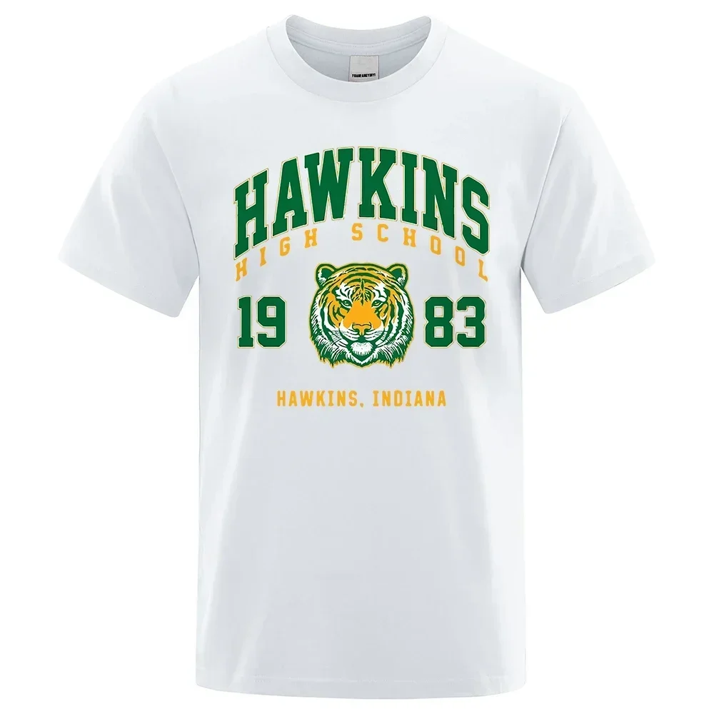 Tiger Hawkins High School 1983 Hawkins Indiana Tshirt Men Loose Cotton Clothing Fashion Casual T-Shirts O-Neck Breathable Tshirt