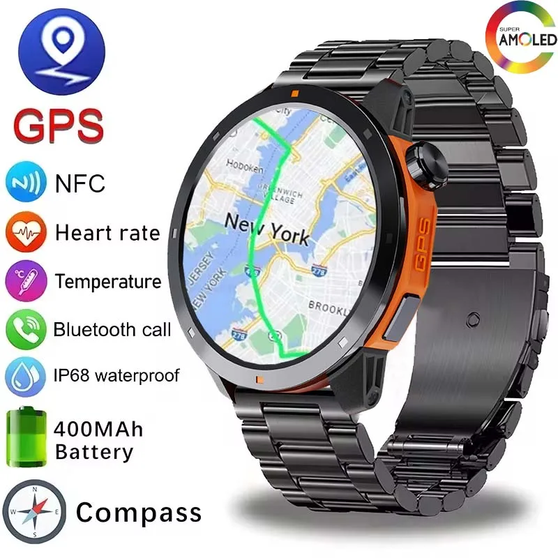 2024 New For Huawei GPS Smart Watch Men Bluetooth Call IP68 5ATM Waterproof Compass AMOLED Sports Heart Rate Track Smart Watch