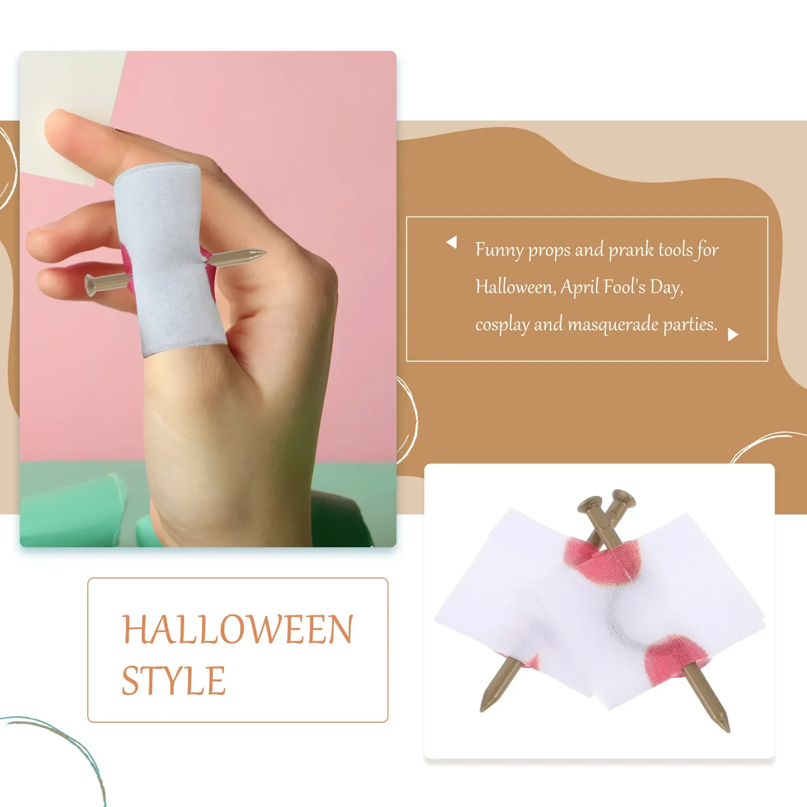 Nail Through Finger Prank High Quality Plastic Halloween Prank Tool Fake Blood Spoof Prop for Cosplay April Fools Day Fun