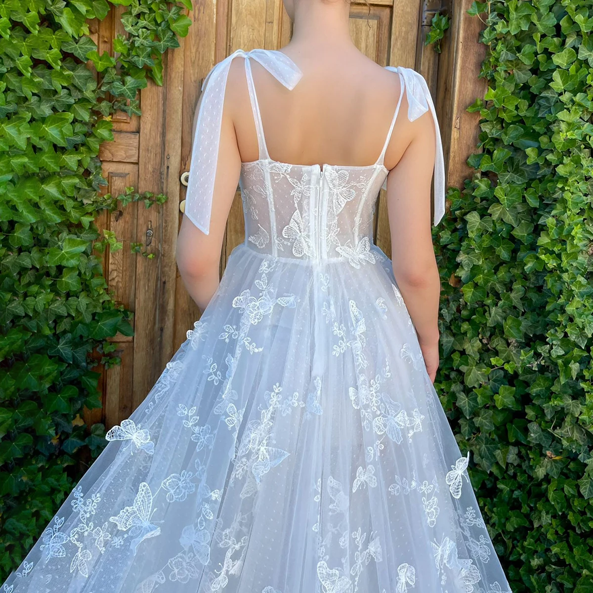 A Line Sweetheart Wedding Gowns Customized Low Cut Sleeveless Butterfly Lace Bow Straps High Split Fairy Romantic Bridal Dress - AliExpress 320 A Line Sweetheart Wedding Gowns Customized Low Cut Sleeveless Butterfly Lace Bow Straps High Split Fairy Romantic Bridal Dress - AliExpress 320