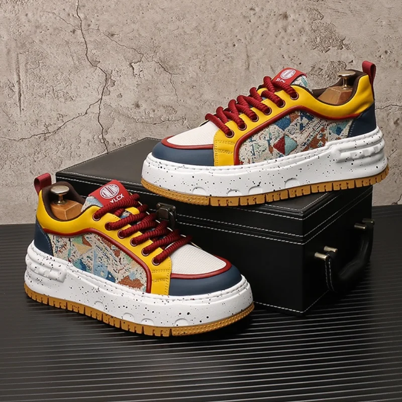 

Trendy men's shoes, embroidered breathable mesh casual shoes, men's fashionable and versatile thick-soled board shoes b28