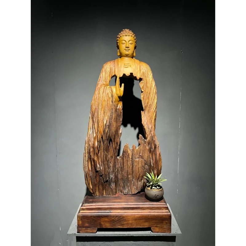 

Camphor wood carving Buddha statue offering ornaments Home craft gifts