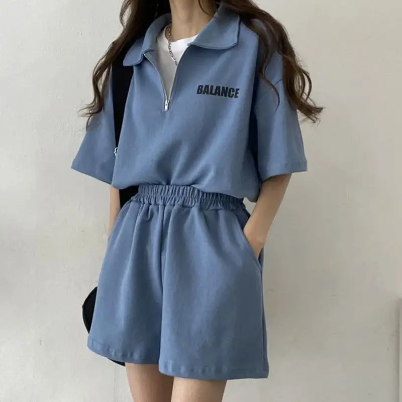 Sommer 2024, koreanische SLE-Zweiteiler-Sets für Damen, lässige, atmungsaktive Kleidung, bequeme Passform, T-Shirts und Orts-Outfits