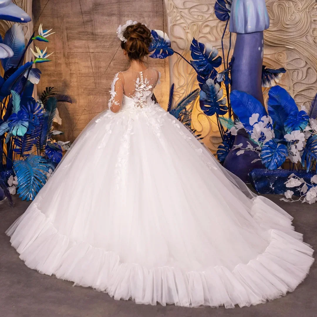 

Платье с цветочным узором для девочек по индивидуальному заказу, белое пышное свадебное платье для первого причастия для девочек, кружевное вечернее платье принцессы для Евхаристии