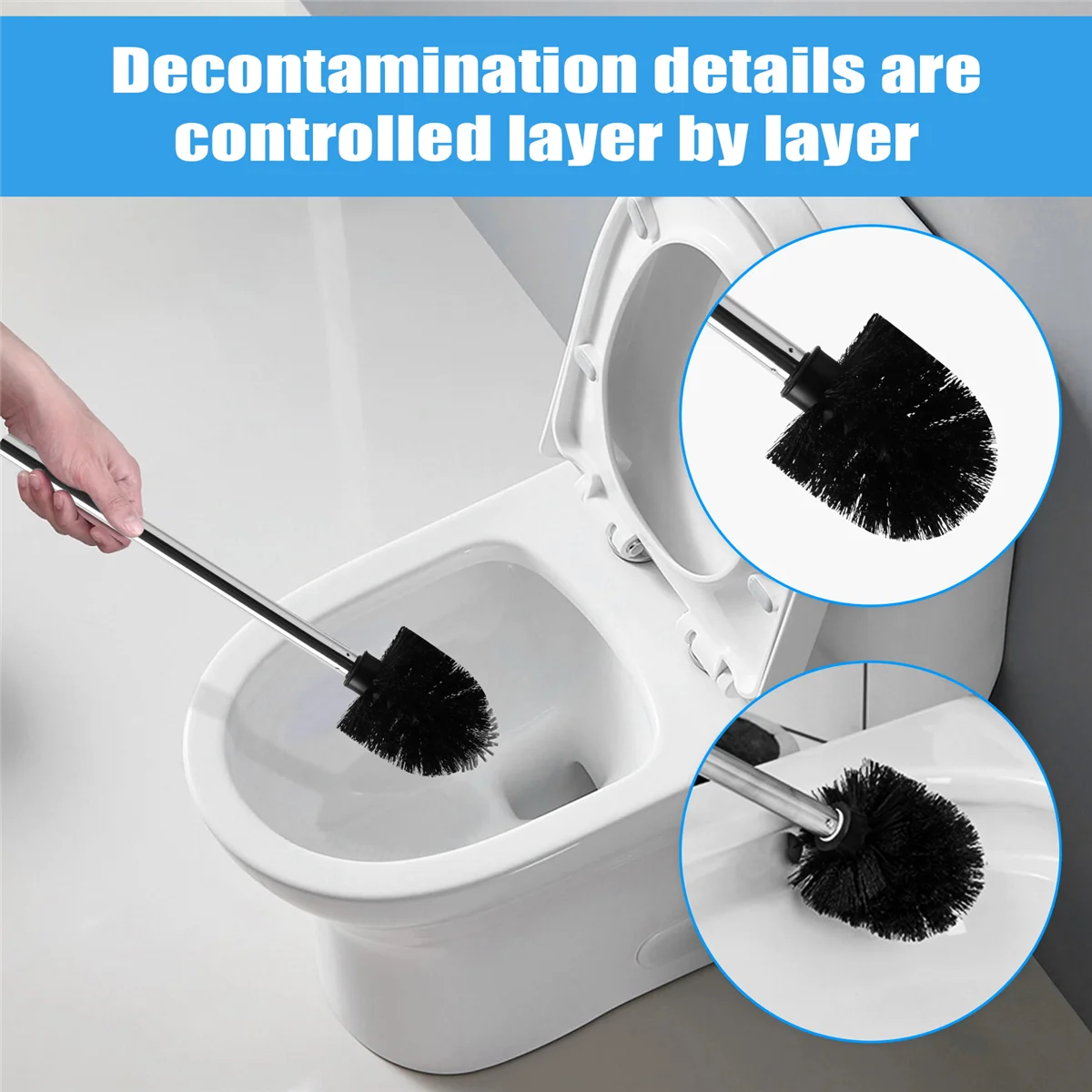 HOT Replacement Stainless Steel WC Bathroom Cleaning Toilet Brush Black Head