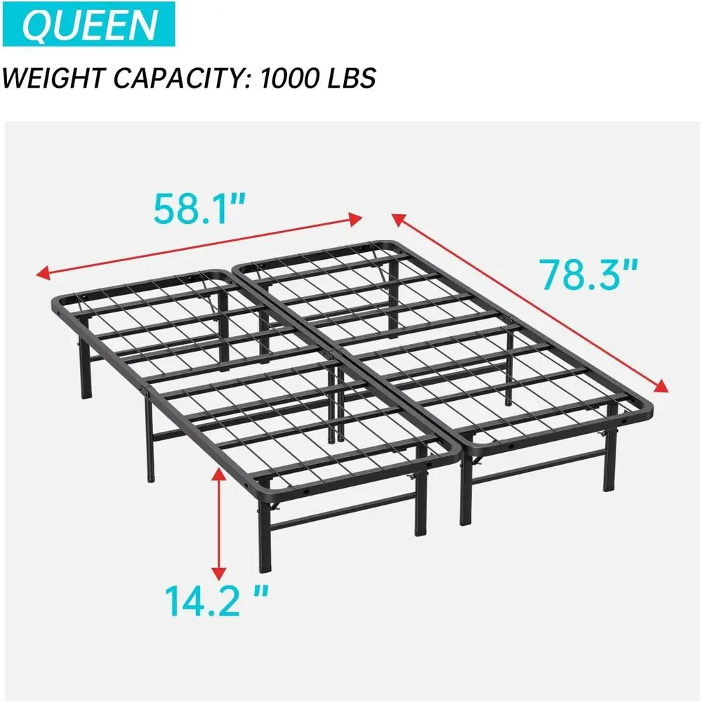 Queen Bed e Metal Platorm Bed e Queen Size 14 Inch Mattroundation Box Spring Replacement Heavy Duty Steel Slat Noise-ree Easy As