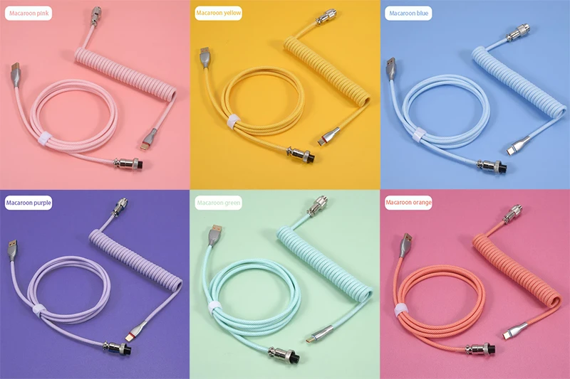Colourful Keyboard Plug Navigation Spring Data Cable Dazzling Glowing Gaming Mechanical Keyboard Cable Glowing Cord Data Cable