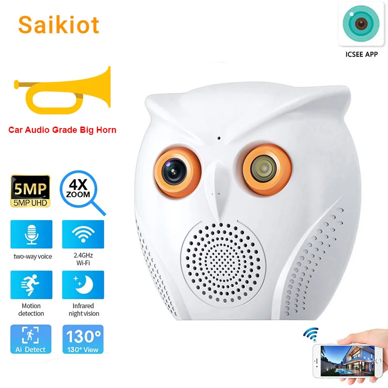 

Saikiot ICSEE Camera 5MP Owl Big Horn WIFI CCTV Security Camera CCTV Home Security Two Way Audio WIFI Indoor Smart Camera
