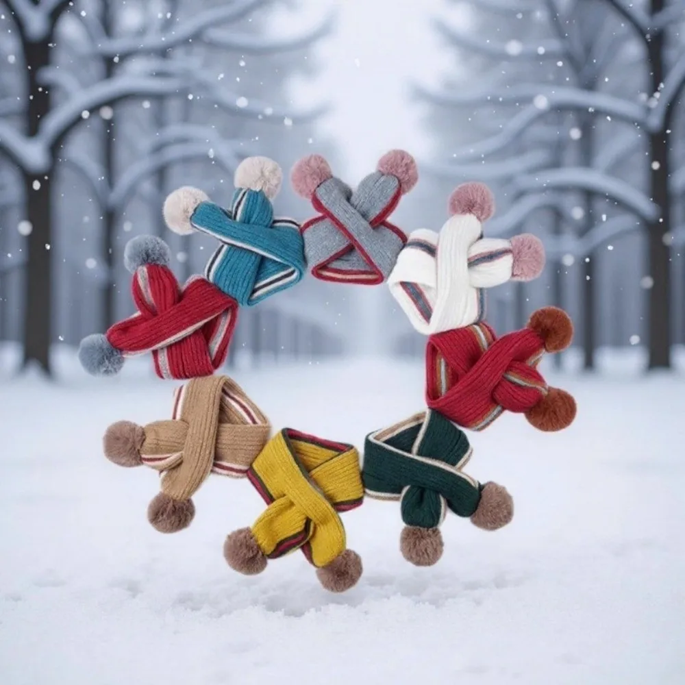 New Windproof Neck Warmer Coldproof Knitted Knitted Scarf Pompom Warm Neckerchief Outdoor Sports