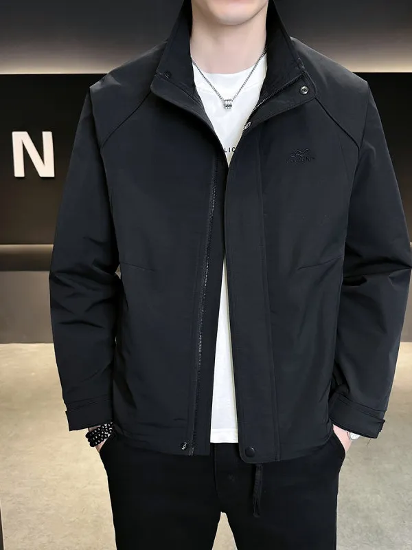 

Весенне-осенняя мужская куртка с воротником-стойкой, повседневная модная простая верхняя одежда, топ из дышащего полиэфирного волокна, застежка-молния