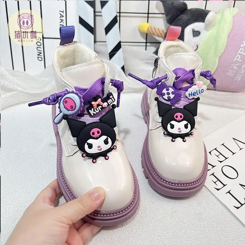 Sanrio Kuromi Anime Children Thickened Martin Boots Korean Version Cute Winter Comfortable Girl Kawaii Plush Casual Short Boot